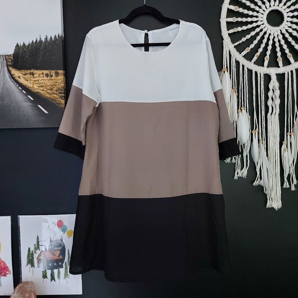 NEUTRAL TONED COLORBLOCK CLASSIC DRESS - Picture 2 of 10